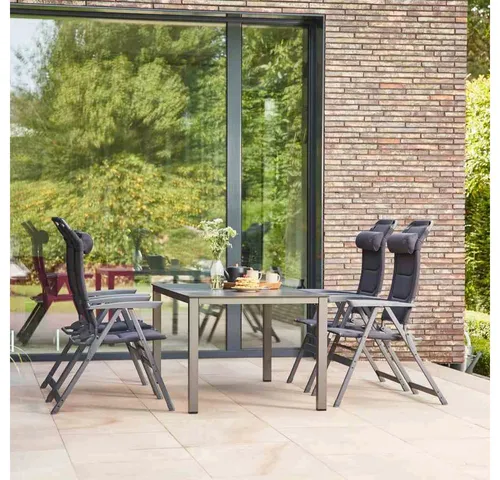 SIENA GARDEN Premium SET 5tlg. - Gartenmöbel-Set mit 1 Sola Dining Tisch und 4 Campingsesseln, robustes Aluminiumgestell und höhenverstellbares Tischbein, ideal für stilvolle Outdoor-Entspannung.