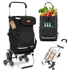 Sekey Faltbarer Einkaufstrolley mit Treppensteiger, Klappbarer Trolley Einkaufswagen, Hackenporsche mit 3 Rädern, 3-in-1 Trolley, Sackkarre & Umhängetasche, Wasserdicht, Schwarz