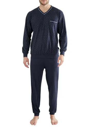 BERND GÖTZ Herren Pyjama kurz in Blau - Größe 58 - Herren-Nachtwäsche aus 100% Baumwolle, mit Rundhalsausschnitt und langem Schnitt für hohen Tragekomfort und entspannte Nächte.