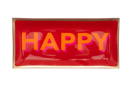 Gift Company: Love Plates, Vide-Poche Glasteller L, Happy 10 x 21 cm, Rot orange