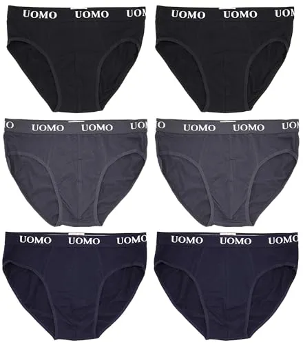 Poligono Slip Herren, Unterhosen Männer, Unterwäsche aus Baumwolle, 6er-Pack, Mehrfarbig, 2 Schwarz, 2 Grau, 2 Blau, XXXX-Large