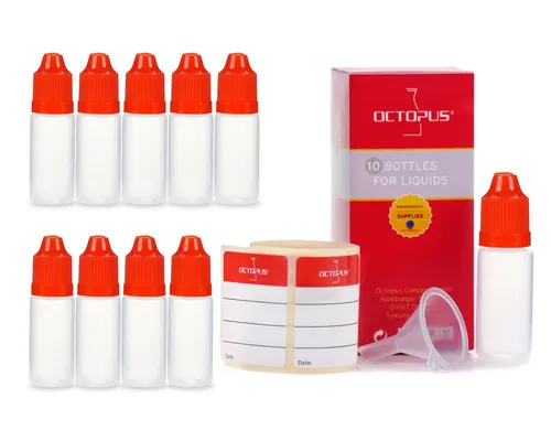 OCTOPUS Kanister 10 Plastikflaschen mit Trichter 10ml G14 Tropf Kindersicherung rot