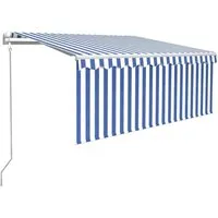 vidaXL Automatische Markise mit Rollo und Windsensor 3,5x2,5m Blau Weiß - Gestalte deinen Außenbereich mit dieser automatischen Markise! Robust und leicht dank pulverbeschichtetem Aluminiumrahmen. Mit Windsensor und energiesparenden LED-Leuchten für optimalen Komfort.