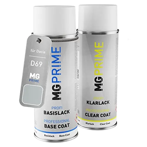 MG PRIME Autolack Sprühdosen Set für Dacia D69 Gris Platine Metallic/Platin-Grau Metallic Basislack Klarlack Spraydose 400ml