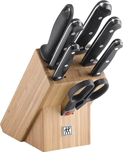 ZWILLING Twin Chef Messerblock 8-teilig - Küchenmesser-Set mit 8 hochwertigen Messern und praktischer Schere, ideal für alle Kochbedürfnisse. Langanhaltende Schärfe und stilvolle Aufbewahrung im Bambusblock.