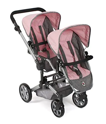 Bayer Chic 2000 Puppenwagen Linus Duo - Modischer Zwillingspuppenwagen für Kinder von 4 bis 8 Jahren, höhenverstellbar und inklusive Autositz sowie Babywanne, ideal für Puppen bis 52 cm.