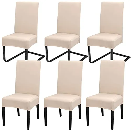 MOLVCE Stuhlhussen 6er Set Stuhlbezug Universal bi-Elastic Hussen für Stühle Moderne Stretch Stuhlhussen Stuhl Abdeckung Abnehmbare Waschbar für Esszimmer, Hotel, Bankett, Partys Deko, Beige