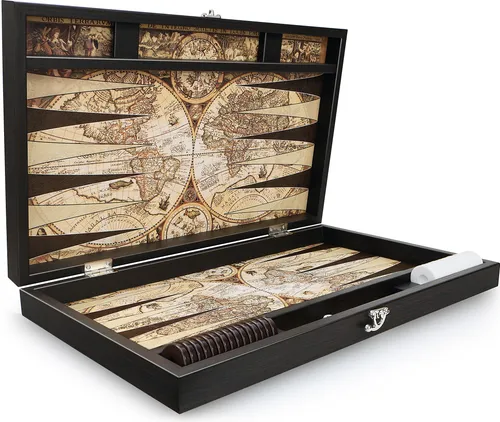 Trendy Backgammon Antique Map - Antik Welt Leder Backgammon Tavla XXL - Brettspiel mit historischem Flair! Das XXL Backgammon Set aus hochwertigem Leder bietet ein elegantes Design und ist ideal für spannende Spieleabende mit Freunden und Familie.
