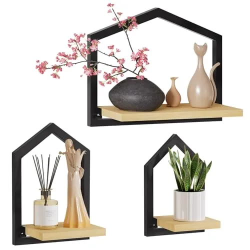 Yorbay 3er Set Wandregale aus Holz – Moderne Deko für jeden Raum - Praktisches 3er Set in drei Größen für kreative Wandgestaltung. Robuste Konstruktion mit 8 kg Tragkraft pro Regal, ideal für Bücher, Pflanzen und mehr. Einfach zu installieren und platzsparend – für ein gemütliches Ambiente.