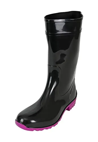 Regenliebe Damen Gummistiefel de Störtregen Regenstiefel Langschaft, Farbe:schwarz/fuchsia, Größe:42 EU