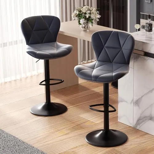 Hawthyhome Barhocker 2er Set | Höhenverstellbare Barstühle mit Rückenlehne, Kunstleder, 360° drehbar, Dunkelgrau