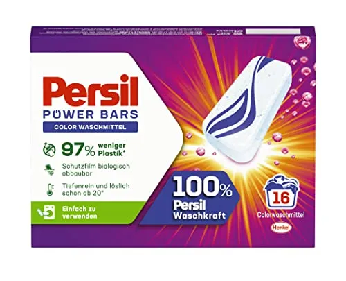 Persil Power Bars Color Waschmittel (16 Waschladungen), vordosiertes Buntwaschmittel in nachhaltiger Verpackung, für hygienisch reine Wäsche bereits ab 20° C