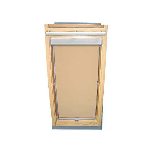 Rollo für VELUX Dachfenster Abdunkelungsrollo Komfort Premium für TYP GGL/GPL/GGU/GPU - F04 - Farbe beige-karamell - mit BLENDE und Haltekrallen - KLICK Montage