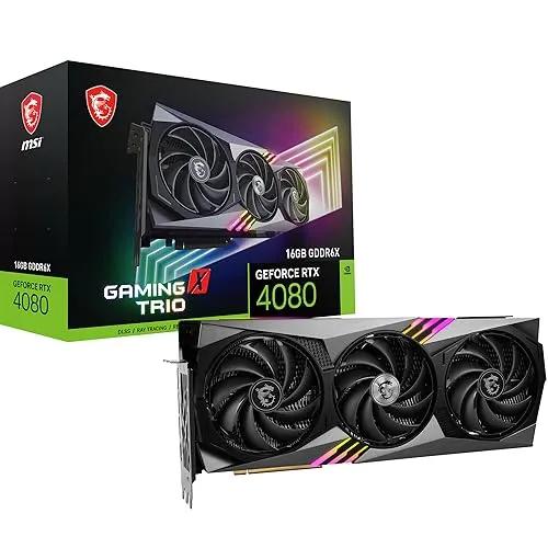 MSI GAMING GeForce RTX 4080 16GB X TRIO - Leistungsstarke Grafikkarte in Weiß - Grafikkarten für Gamer mit 16GB GDDR6X, NVIDIA Ampere Architektur und TRI FROZR 2 Kühlung für beeindruckende Leistung und VR-Erlebnisse.