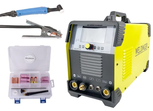 WIG-Schweißinverter WE 204P AC/DC - WELDINGER - WIG/TIG-Schweißgerät mit AC/DC-Funktion, ideal für Stahl, Edelstahl und Aluminium. Mit LCD-Display für einfache Bedienung und präzise Schweißergebnisse.
