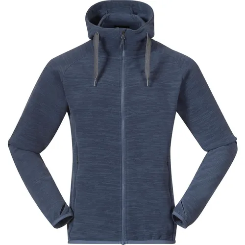 Bergans Hareid Fleece Jacket XL - Granitblau - Funktionsjacke aus 100% Polyester (61% recycelt) mit optimaler Wärmeisolation, Daumenlöchern und fester Kapuze für perfekte Outdoor-Aktivitäten bei Kälte.