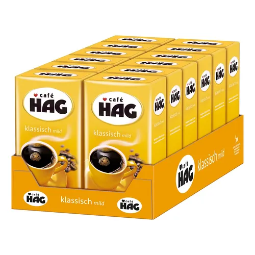 CAFÉ HAG Klassisch milder entkoffeinierter Filterkaffee 12 x 500g - Genießen Sie den vollmundigen Geschmack von 12 x 500g mildem entkoffeinierten Filterkaffee. Ideal für Kaffeeliebhaber, die auf Koffein verzichten möchten, ohne auf Genuss zu verzichten.
