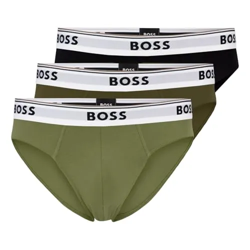 BOSS 3er Pack Herren Power Slips Briefs Unterhosen Cotton Stretch, Farbe:Mehrfarbig, Wäschegröße:S, Artikel:-964 Black/Khaki/Olive