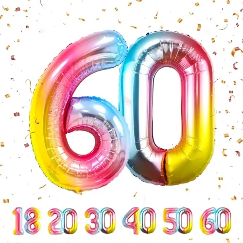 Geburtstag Deko zahlen luftballon 60 jahre | Folienballon Regenbogen