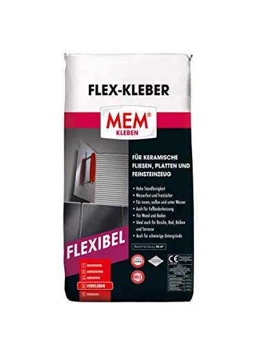 MEM Flex-Kleber 25 kg - Hochwertiger Fliesenkleber für flexible Anwendungen, ideal für Innen- und Außenbereiche. Einfach zu verarbeiten und sorgt für eine langlebige Verbindung.