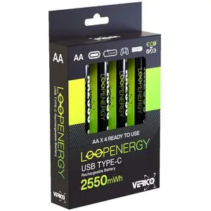 Verico Akku Loopenergy 1,5 V, 1700 mAh, AA, Li-Ion, mit USB-C Ladeanschluss, 4 Stück