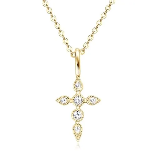 ROUGEMONT Funkelnde Moissanit Damen Kreuz Halskette Katharina - Elegante Kreuz Halskette aus 925 Sterling Silber mit 18K Gold und funkelndem Moissanit, perfekt für besondere Anlässe oder als Geschenk.