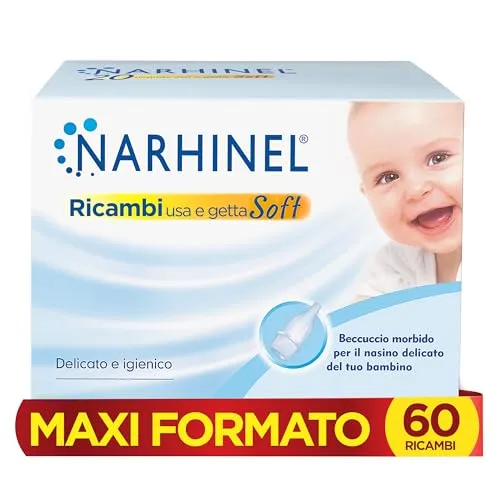 Narhinel Maxi Format 60 weiche Ersatzteile für Nasensauger für Babys und Kinder, mit saugfähigem Hygienefilter, um Schleim zu halten, Packung mit 60 Einweg-Ersatzteilen