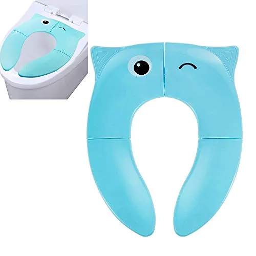 Pejoye Faltbarer Kinder Toilettensitz, Integrierter Klappbarer Universell Blau Kinder Toilettentrainer für Unterwegs Tragbar Reise WC Sitz Kleinkind Töpfchentrainer mit Aufbewahrungstüte