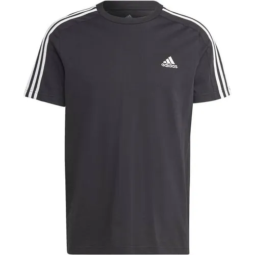 adidas Herren Essentials Single Jersey 3-Stripes Tee, Black / White, S