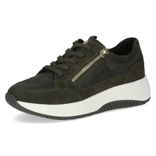 Caprice Sneaker - Khaki Combi Leder - Sneaker mit innovativer Sohlentechnologie für optimalen Komfort und anpassbare Wechselfußbetten. Ideal für normale Füße, langlebiges Leder sorgt für Strapazierfähigkeit.