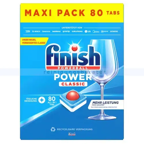 Spülmaschinentabs finish Power Classic 80 Tabs Maxipack brilliante Reinigungsleistung mit Powerball