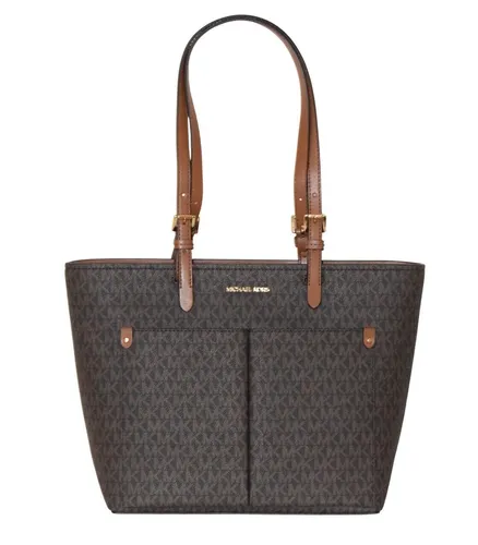 Michael Kors Jet Set Travel MD DBL Pocket Tote Tasche in Braun - Elegante Damentasche mit doppeltem Griff, ideal für Freizeit und Alltag. Hochwertiges Leder mit goldenen Akzenten und praktischen Fächern für optimalen Stauraum.