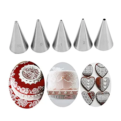 Spritztüllen Set, 5 Stück, Edelstahl, Rund für Kuchen, Cupcakes, Kekse