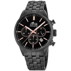Lotus Herren Armbanduhr Chronograph Quarz Edelstahl 18668/2 - Armbanduhren für Herren mit schwarzem Stahlgehäuse, 42mm Durchmesser, 24-Stunden-Anzeige, Stoppuhr und 5 Bar wasserdicht – ideal für stilbewusste Männer.
