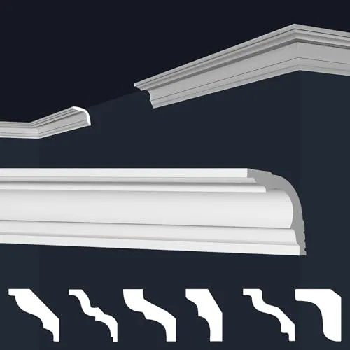 marbet design Stuckleiste E-42, 50 Meter - Elegante Deckenleisten aus XPS Styropor - Deckenleisten aus extrudiertem Polystyrol, robust und feuchtigkeitsbeständig, für eine einfache Montage und individuelle Farbgestaltung in Ihrem Zuhause.
