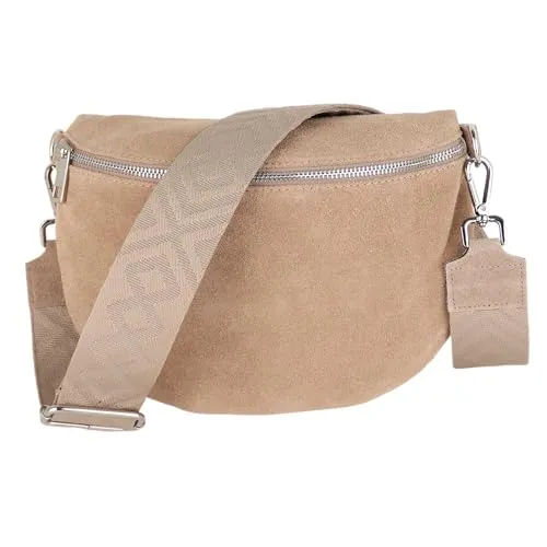 MIRROSI Damen Bauchtasche aus Wildleder in beige von MIRROSI
