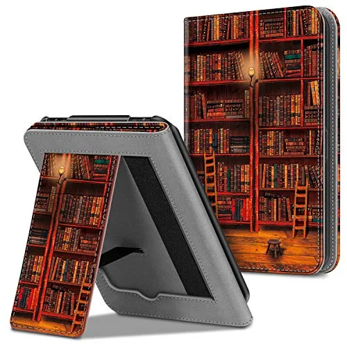 Fintie Hülle für Tolino Vision 4 HD/Vision 3 HD/Vision 2 / Vision 1 / Shine 2 HD eReader, Kickstand Schutzhülle mit Kartenfach Handschlaufe und Auto Sleep/Wake Funktion, die Bibliothek