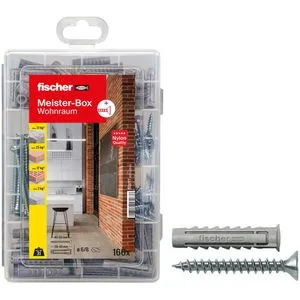 Fischer Schrauben-Dübel-Set MeisterBox Wohnraum, Universaldübel in 2 Größen und Schrauben, 160-teilig, 50 Stück