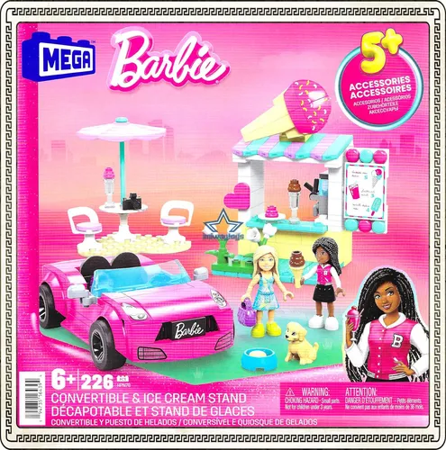 MEGA Barbie Bausatz 225 Teile - Eisstand mit 2 Mini-Barbie-Puppen, kreatives Bauen und Spielspaß für Kinder ab 6 Jahren