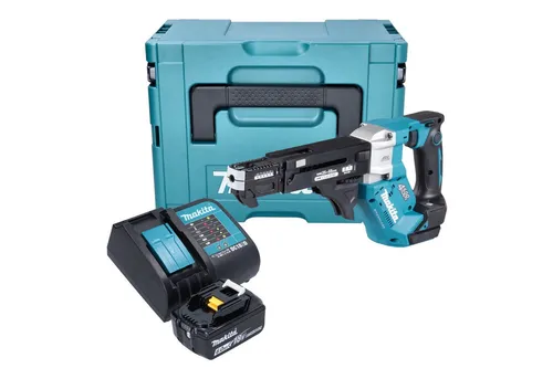 Makita DFR 552 SG1J Akku Magazinschrauber 18 V - Trockenbauschrauber mit bürstenlosem Motor für längere Lebensdauer und höhere Effizienz, ideal für professionelle Anwendungen im Innenausbau.