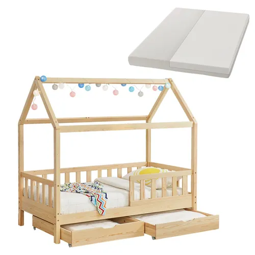 Juskys Kinderbett Marli 80 x 160 cm - Betten für Kinder, modernes Hausbett mit Matratze, Bettkasten und Rausfallschutz – ideal für Mädchen und Jungen von 3 bis 10 Jahren.