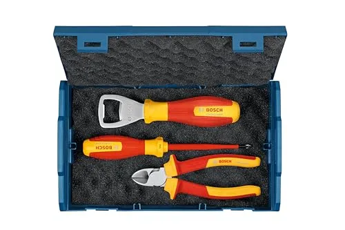 Bosch Professional 3-tlg. Handwerkzeug-Set - Schraubendreher Set mit 1x VDE-Schraubendreher, 1x VDE-Seitenschneider und Flaschenöffner, für sicheres Arbeiten dank VDE-Zertifizierung und ergonomischem Design.