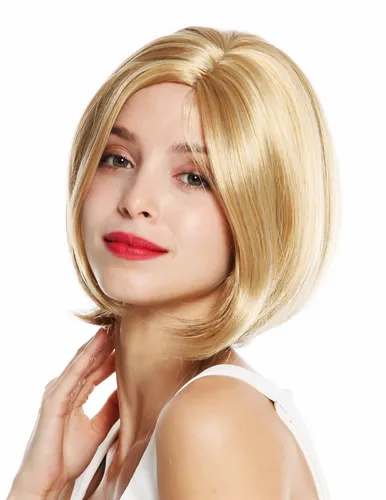 Perücke Damen Frauen kurz Bob Longbob glatt Mittelscheitel Blond 30cm GFW984