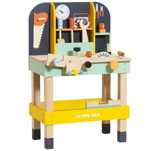 Le Toy Van – Autos & Baustelle-Spielset Alexs Werkbank aus Holz | Lustiges Heimwerkerset für Rollenspiel | Holzwerkzeuge-Rollenspiel für Kinder – Geeignet für Kinder ab 3 Jahren
