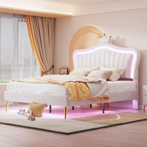 okwish Polsterbett 140x200 mit Matratze und LED-Leuchten