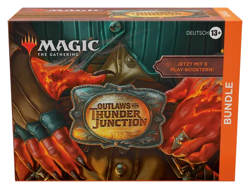 Magic: The Gathering – Outlaws von Thunder Junction Bundle - Sammelkartenspiel: 9 Play-Booster und 30 Länderkarten mit atemberaubenden Illustrationen, inklusive exklusivem Zubehör für ein unvergessliches Spielerlebnis!