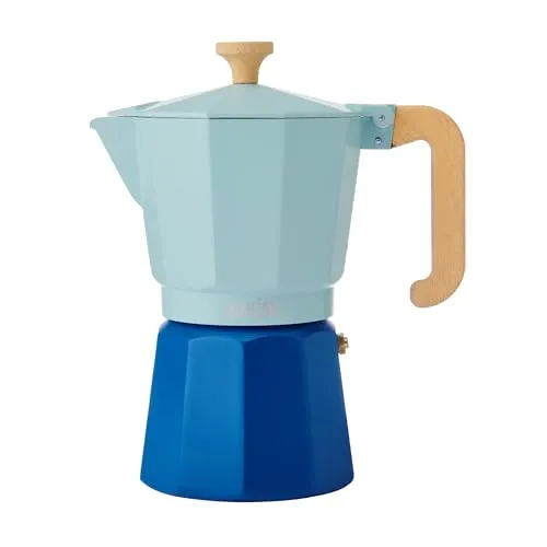 La Cafetière Espressokanne für 6 Tassen, himmelblau, zweifarbig, aus Aluminium, für Gas-, Elektro-, Keramikkochfelder, traditionell italienisch, leicht zu reinigen, nur von Hand spülen, 290 ml