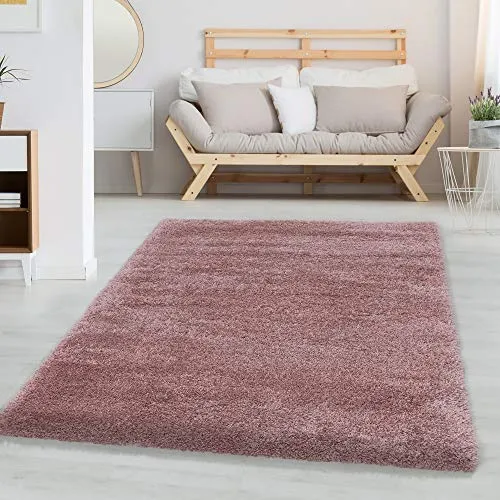Carpettex Hochflor Teppich - Wohnzimmer Shaggy Flokati Modern Einfarbig 60 x 110 cm - Flur Läufer Rosa - Schlafzimmer Weich Flauschig Waschbar Küchenläufer