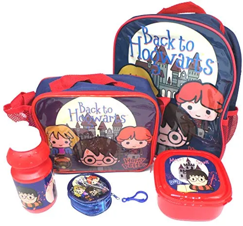 Harry Potter Geschenkset Rucksack + Geldbörse + Isoliertasche + Trinkflasche + Pausenbrotdose - Offiziell Lizensiert - Backpack + Coin Purse + Lunch Bag + Sports Bottle + Sandwich Box - Gift Bundle