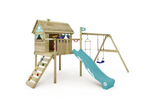 Wickey Spielturm Smart Travel – Robustes Abenteuer-Stelzenhaus mit Rutsche - Entdecken Sie kreative Gartenabenteuer mit diesem stabilen Holz-Spielhaus. Inklusive Wellenrutsche, Klettersteinen und 10 Jahren Garantie auf Holzelemente!